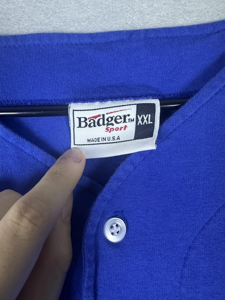 Camiseta deportiva vintage Badger para hombre 2XL botón camiseta de béisbol Monson Inc EE. UU. 90s Foto 2 de 4