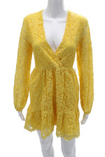 Kaos Women Yellow Floral Mini Wrap Dress V-Neck Long Sleeve Beach Size 42