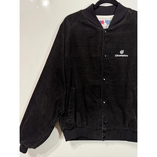 Champion MBA Varsity Jacket VTG Black Corduroy USA Snap Button Sports 90s Men XL - product listing photo