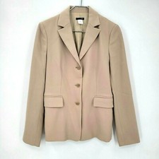 J Crew Women's 6 Tan Wool Blazer Jacket Classic Functional Pockets Office