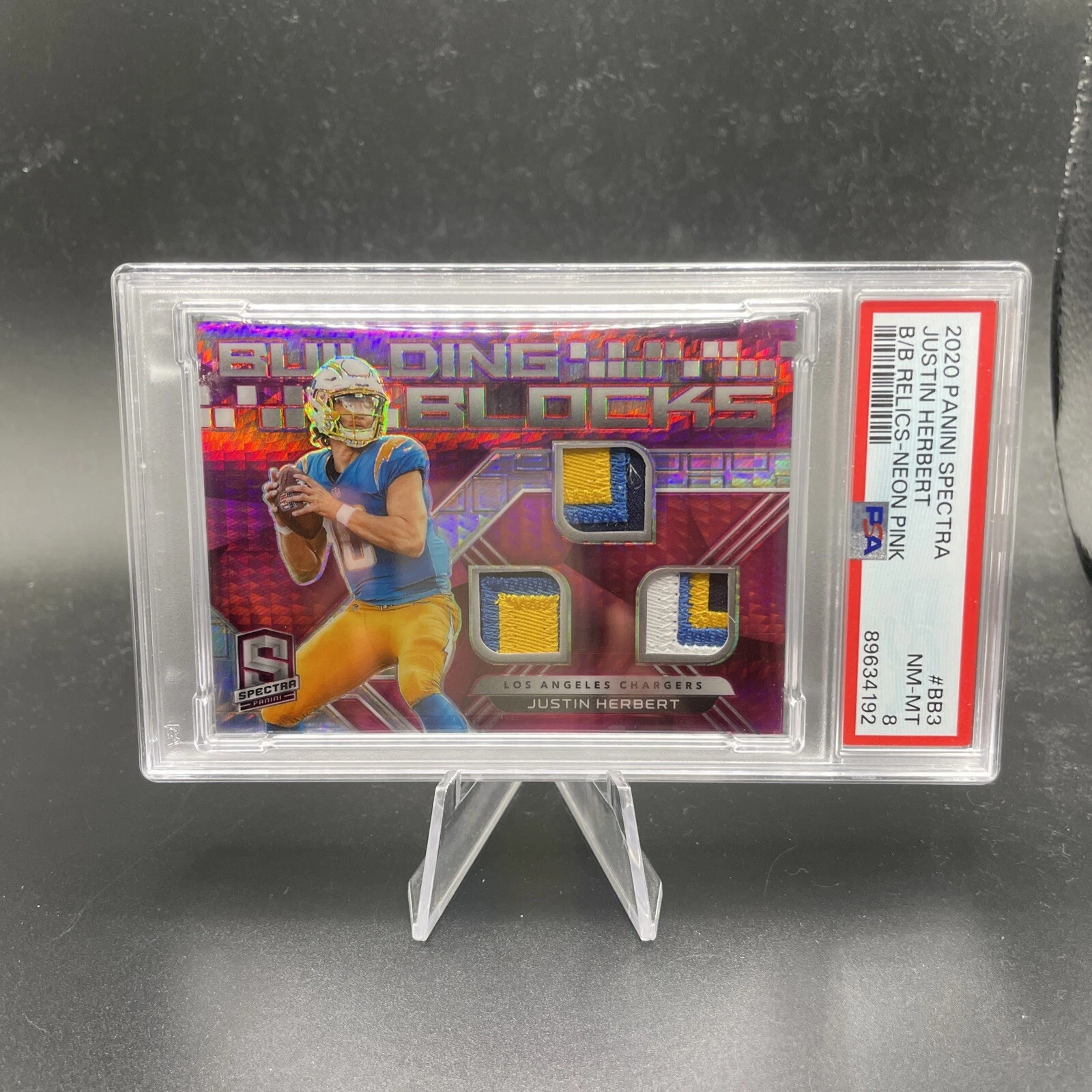 Justin Herbert Panini Spectra Building Blocks Relics #BB3 Neon Pink