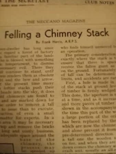 B3d  Ephemera 1949 Picture article felling a chimney stack Frank harris