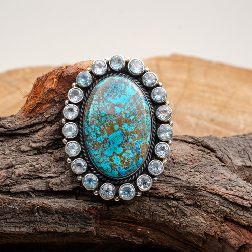 Unique Azurite Malachite Ring, One of kind Statement Malachite Ring