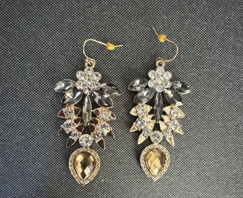 Crystal Flower Long Dangle Earrings, CZ Diamond Floral Wire Large
