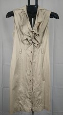 Calvin Klein Women's Ruffled V-Neck Khaki Snap-up Dress Size 4