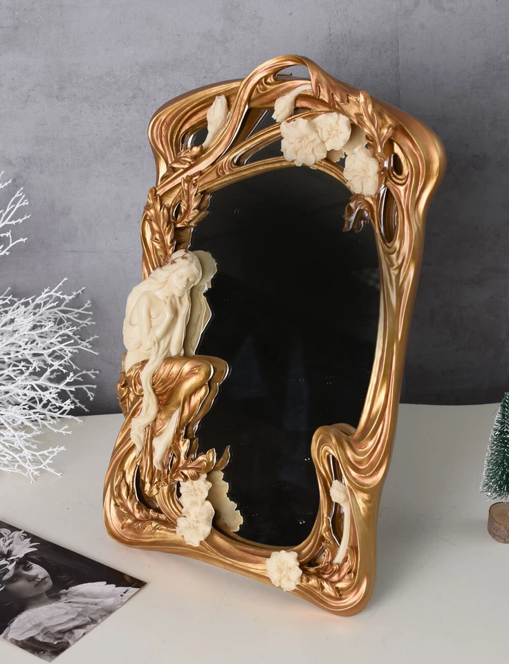 SPIEGEL JUGENDSTIL Frau Tischspiegel Elfe  Antik Kosmetikspiegel Veronese design - Bild 4 von 4