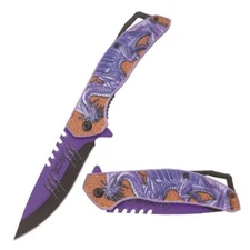 8.5" DARK FANTASY BLADES DRAGON PRINTED SPRING ASSISTED FOLDING KNIFE PURPLE