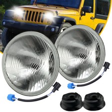 Pair Round 7inch Glass Headlight Vintage Original Classic Look Conversion Chrome Pair Round 7inch Glass Headlight Vintage Original Classic Look Conversion Chrome