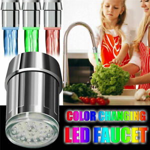7 Color Changing Temperature Sensor LED Light Tap Glow Water Faucet Stream US 1X