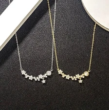 Silver /Gold Titanium Flower Smile Star Pave CZ Pendant Chain Necklace