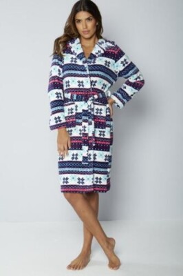 Adore superweicher Morgenmantel mit Kapuze Fairisle Größe Large UK 16/18 UVP 35 £ DH8 EE 02