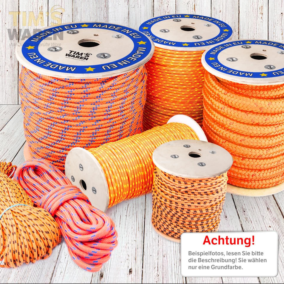 TIM'S WAREN POLYPROPYLEN SEIL ORANGE 2mm 20mm SEIL Polypropylenseil Tauwerk Tau Flechtleine