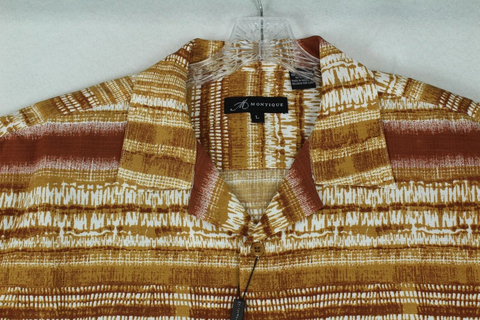 Camisa Montique Hombre Grande Manga Corta Rojo Naranja Marrón Colores Rayas Foto 4 de 4