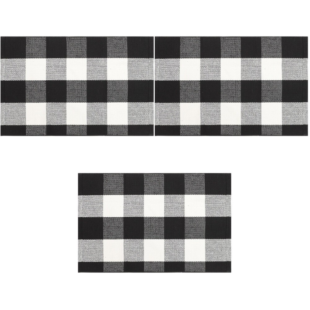 3 Count Plaid Carpet Cotton Linen Checkered Rug Black and White eBay