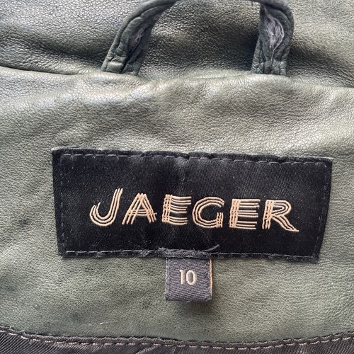 Jaeger Real Leather Biker Jacket Womens 10 Medium Green Distressed Cropped Soft - Picture 3 of 23