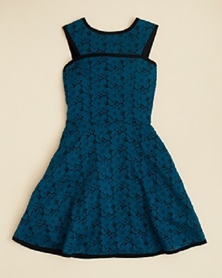 Aqua Girls' High Neck Lace Skater Dress, Teal, Size M | eBay