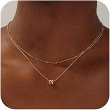 Layered Initial Necklaces for Women Girls Trendy, 14K Gold Plated Letter A-Z Nec
