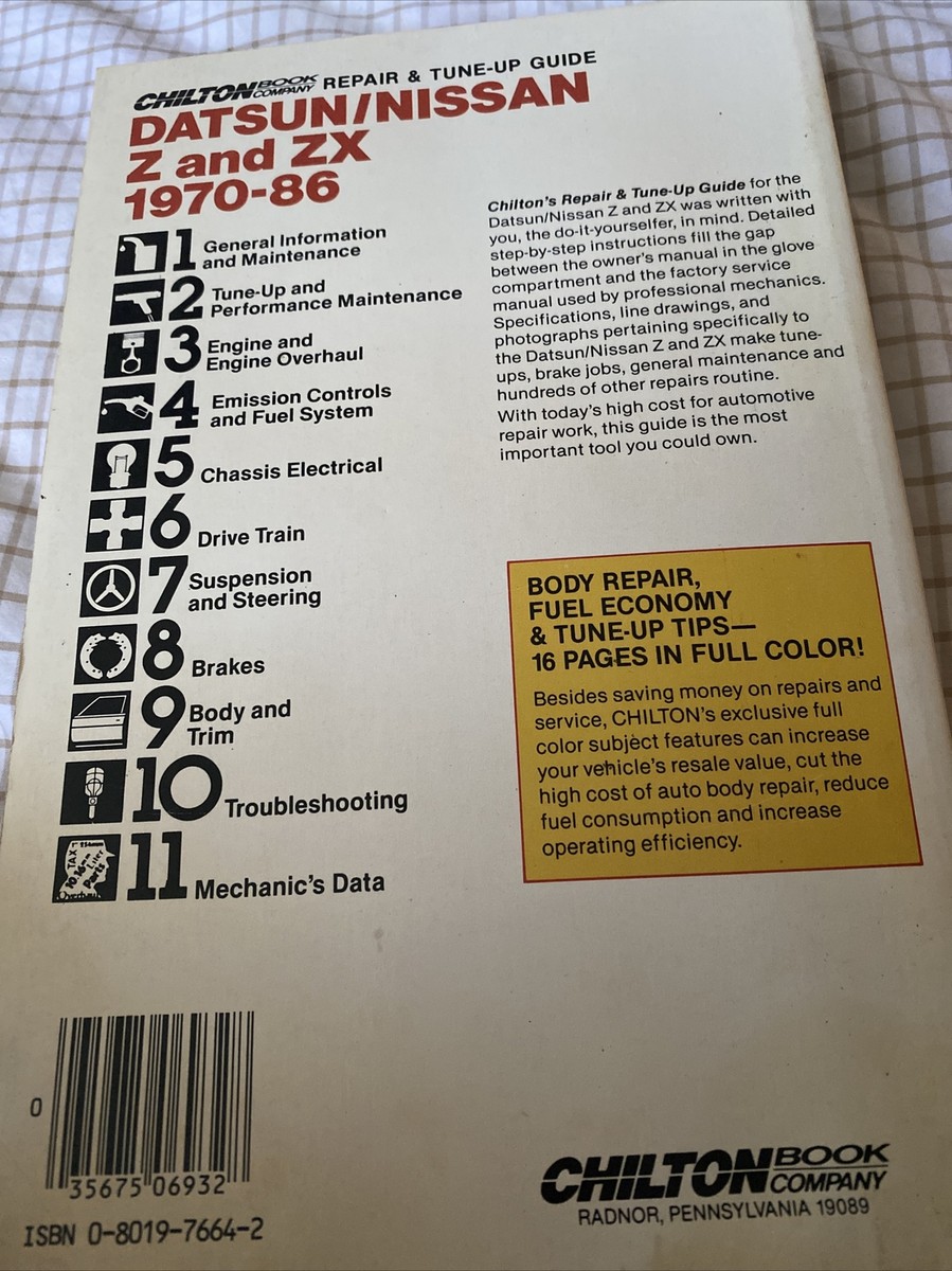 CHILTON DATSUN NISSAN Z AND ZX 1970-86 All Us And Canadian