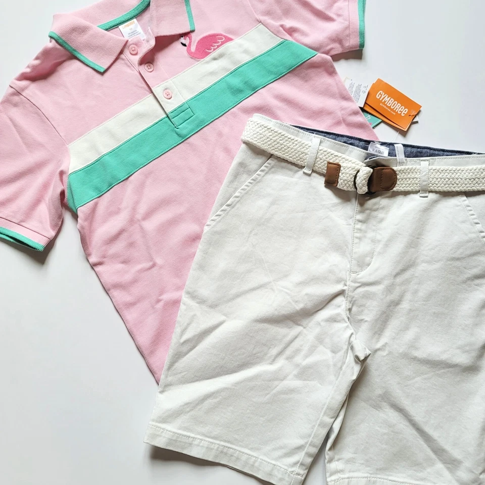 Gymboree 10 Tropical Paradise Rosa Flamenco Polo Blanco Conjunto Pantalones Cortos Nuevo con Etiquetas 2023 Foto 3 de 4