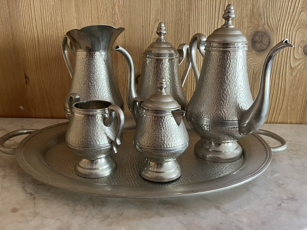 ピューターティーセット Pewter Coffee and Tea Set with Tray / 6 Piece/ Handmade in