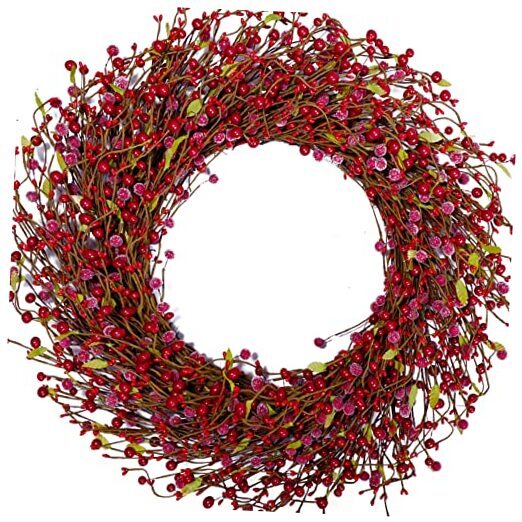 24 Inch Suger Red Berry Wreath for Winter and Christmas Home Decoration, Large