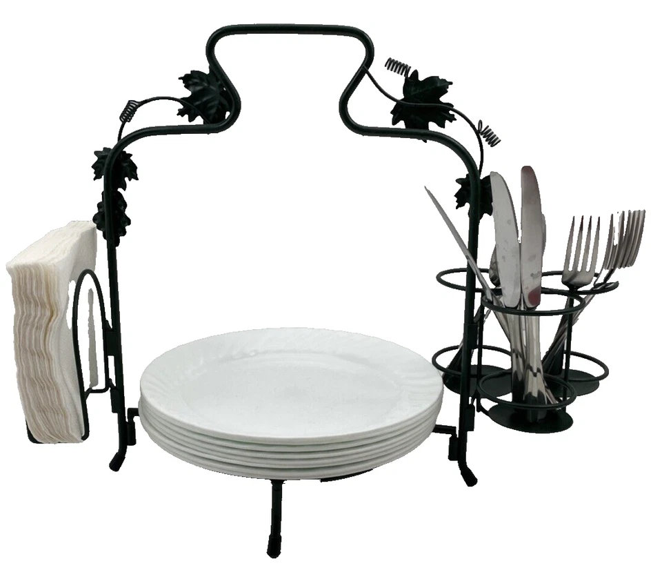 Plato Buffet o Carrito para Pasteles con Utensilios y Servilletero Motivo Vid Verde Foto 3 de 4