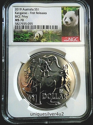 2019 $1 AUSTRALIA SILVER KANGAROO NGC MS70 - (BICE) PANDA PRIVY FIRST RELEASES