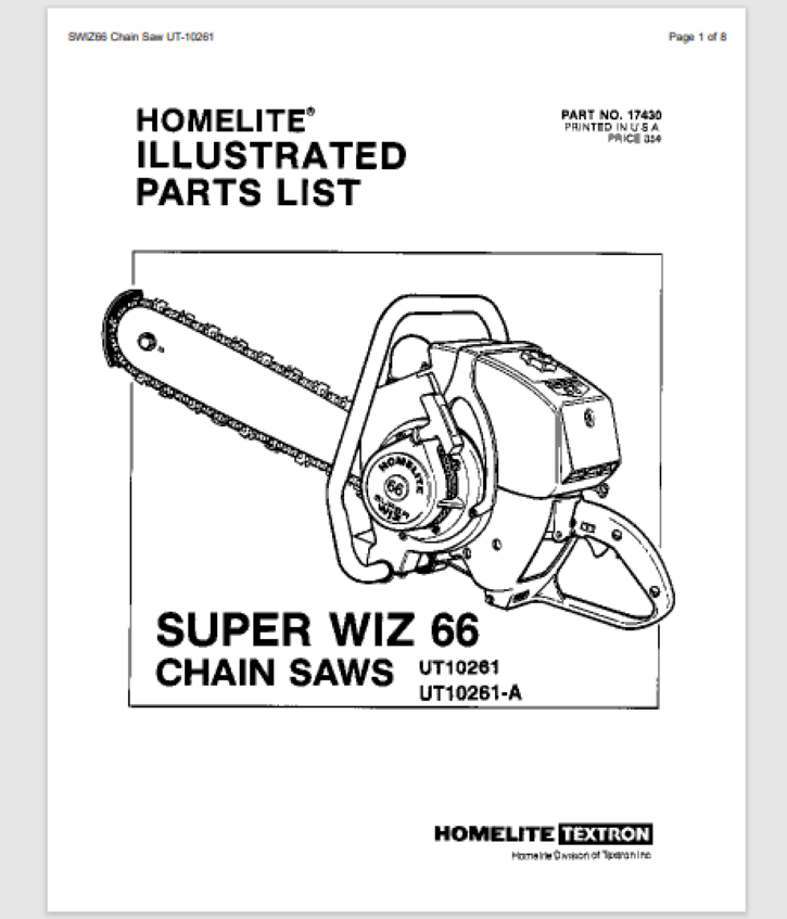 Homelite Wiz 55 Super Wiz 66 Chainsaw Illustrated Parts List | eBay