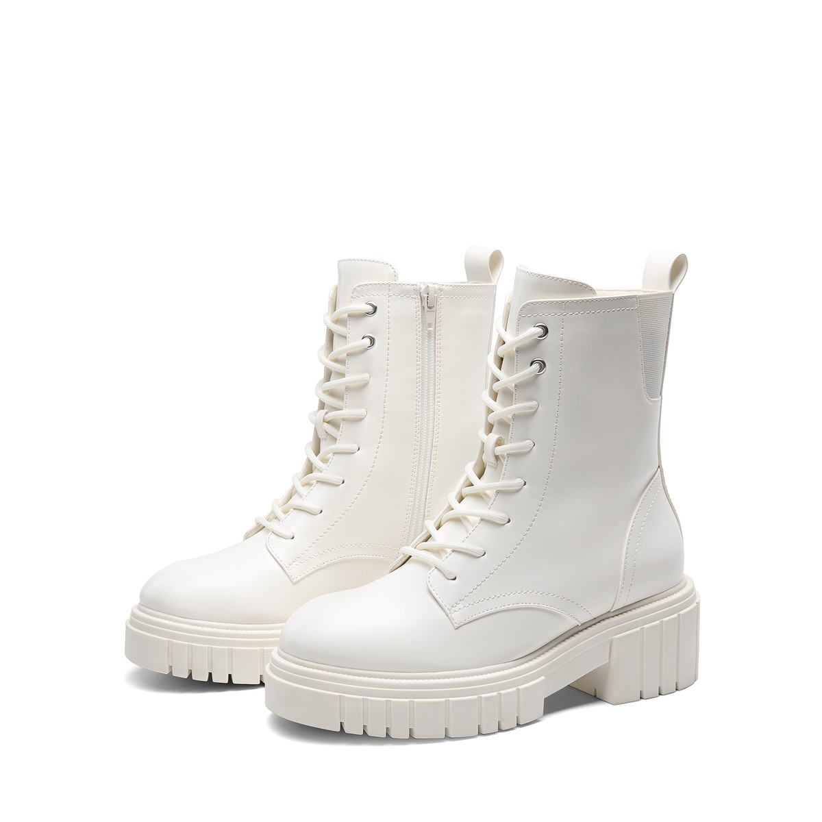 Women Low Heel Ankle Boots Side Zipper Combat Riding