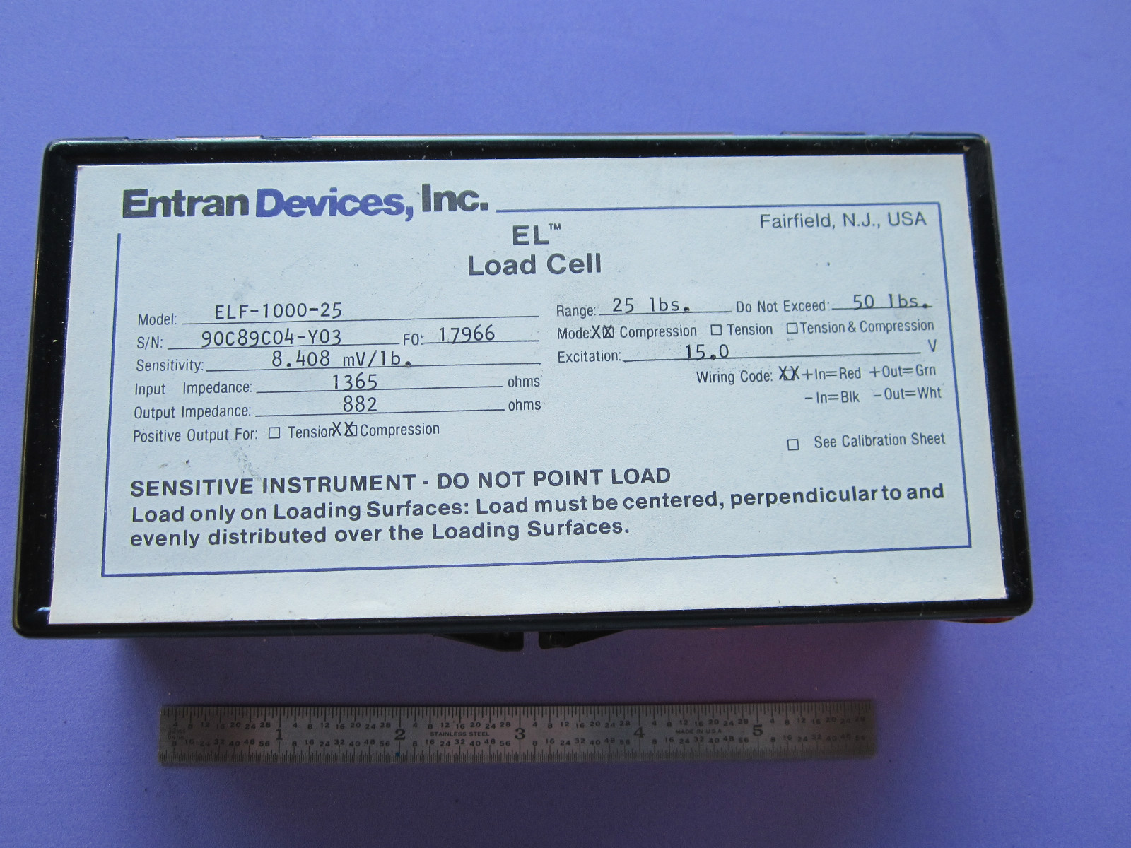 ENTRAN DEVICES FORCE LOAD CELL 25 LBS ELF100025 SENSOR eBay