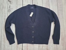 Gap V Neck Cardigan 100 Cotton Navy Blue Button Crop Knit Sweater Small NEW