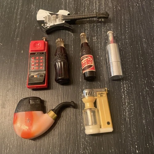 Vintage Lighter Lot of 7 Pepsi Coca-cola Guitar Coffee pot Cell Phone Not Tested