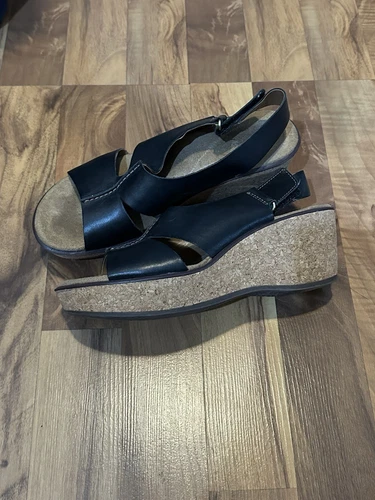 CLARKS Clark’s US zeppe donna 7 nere con cinturino in sughero plateau
