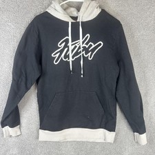 FUBU Hoodie Mens Small Black Gray Pullover Fleece Sweatshirt Graphic Logo