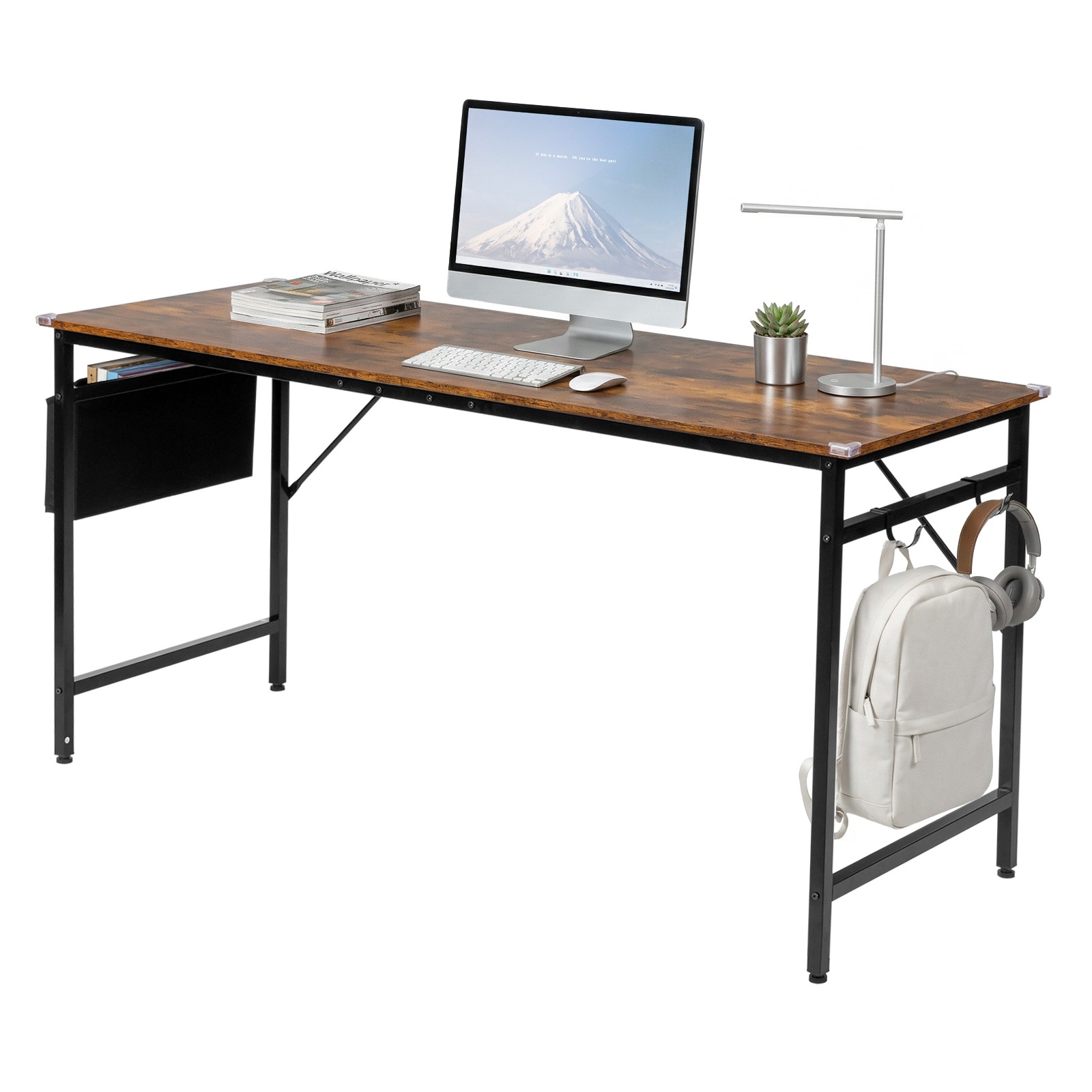 160cm Rotten Wood Color Particleboard Iron Frame Computer Desk with Non Woven