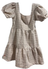 NWT Simply Southern Ivory Gold Puffer Tweed Sleeve Dress, Size Small