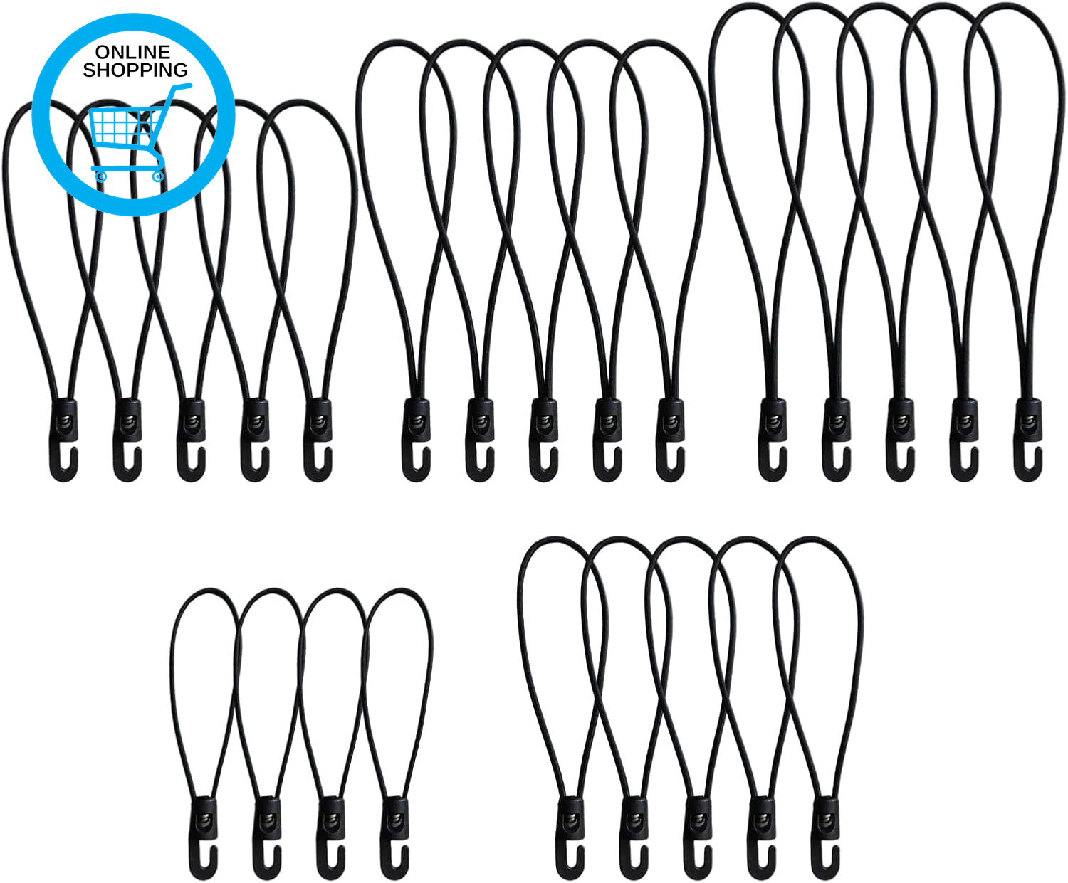 25Pcs Bungee Cords with Hooks, 10 Inch Small Elastic Bungee Ropes Short Tarpauli