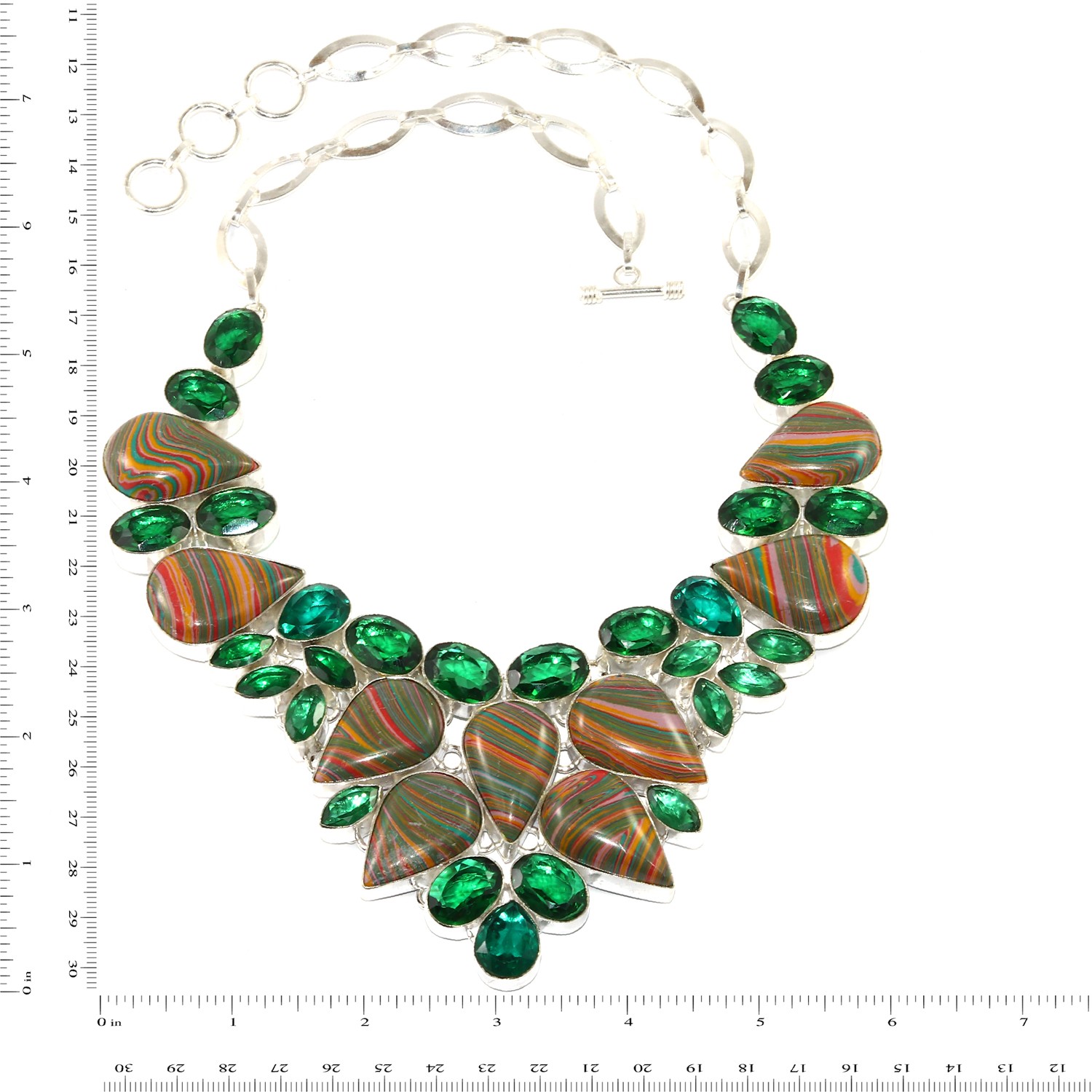 Rainbow Calsilica Emerald Gemstone 925 Silver Adjustable Necklace 16-18 Inches