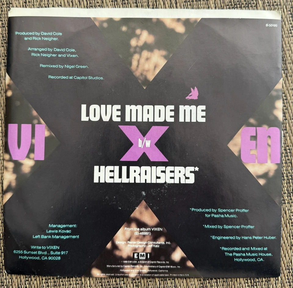 Vixen - Love Made Me / Hellraisers - EMI B-50195 - M PS - Image 2 of 4