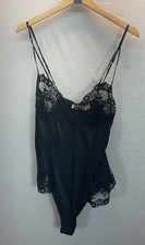 Vtg Victoria's Secret Gold Label Black Silk Lace Teddy Lingerie romantic Y2K L