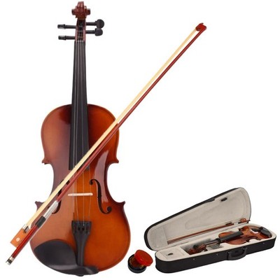 JLBVI 4/4 Full Size Natural Acoustic Violin with Case, Bow, and Full, 