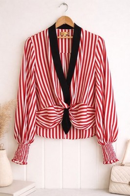 Caroline Constas Blusentop 100% Seide gestreift mit Bindeband | Designer | Größe M