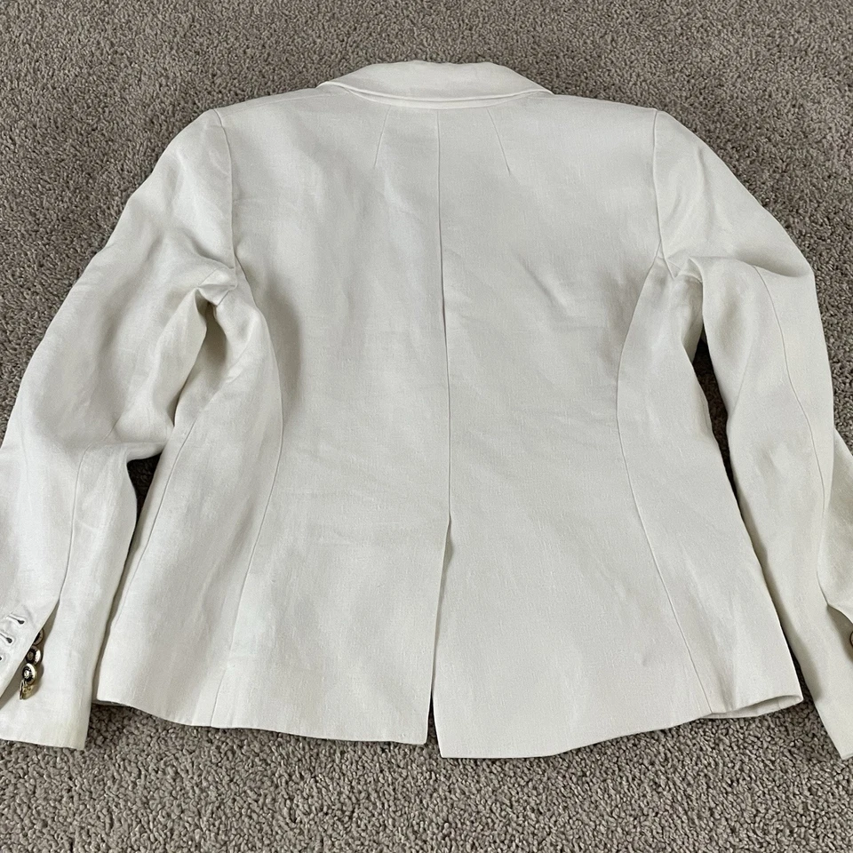 J.Crew Campbell Blazer Women's 6p White Linen Coastal Academia Anchor Buttons R2 - Image 3 of 4