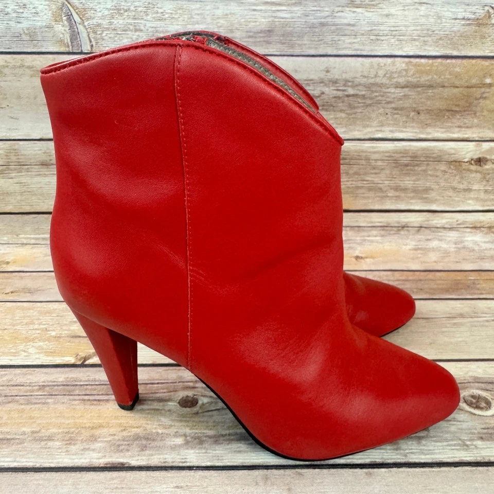 Botines halógenos de tacón alto de cuero rojo para mujer 7,5 M Foto 2 de 4