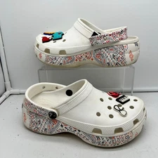 Crocs Shoes Womens 8 Platorm Floral Chunky. Logs White Paisley **