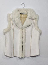 Essentials By Milano Vest Womens Sz Large Ivory Faux Suede Sherpa  Read Details 