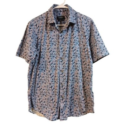 Bugatchi Medium Oooh Cotton Tech Mens Blue TropicacPrint 8-Way Stretch Shirt