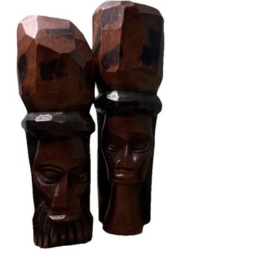 Hand-Carved Wooden Human busts signed JA