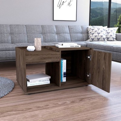 Coffee Table Dext, Single Door //Cabinet, One Open Shelf, Dark Walnut Finish