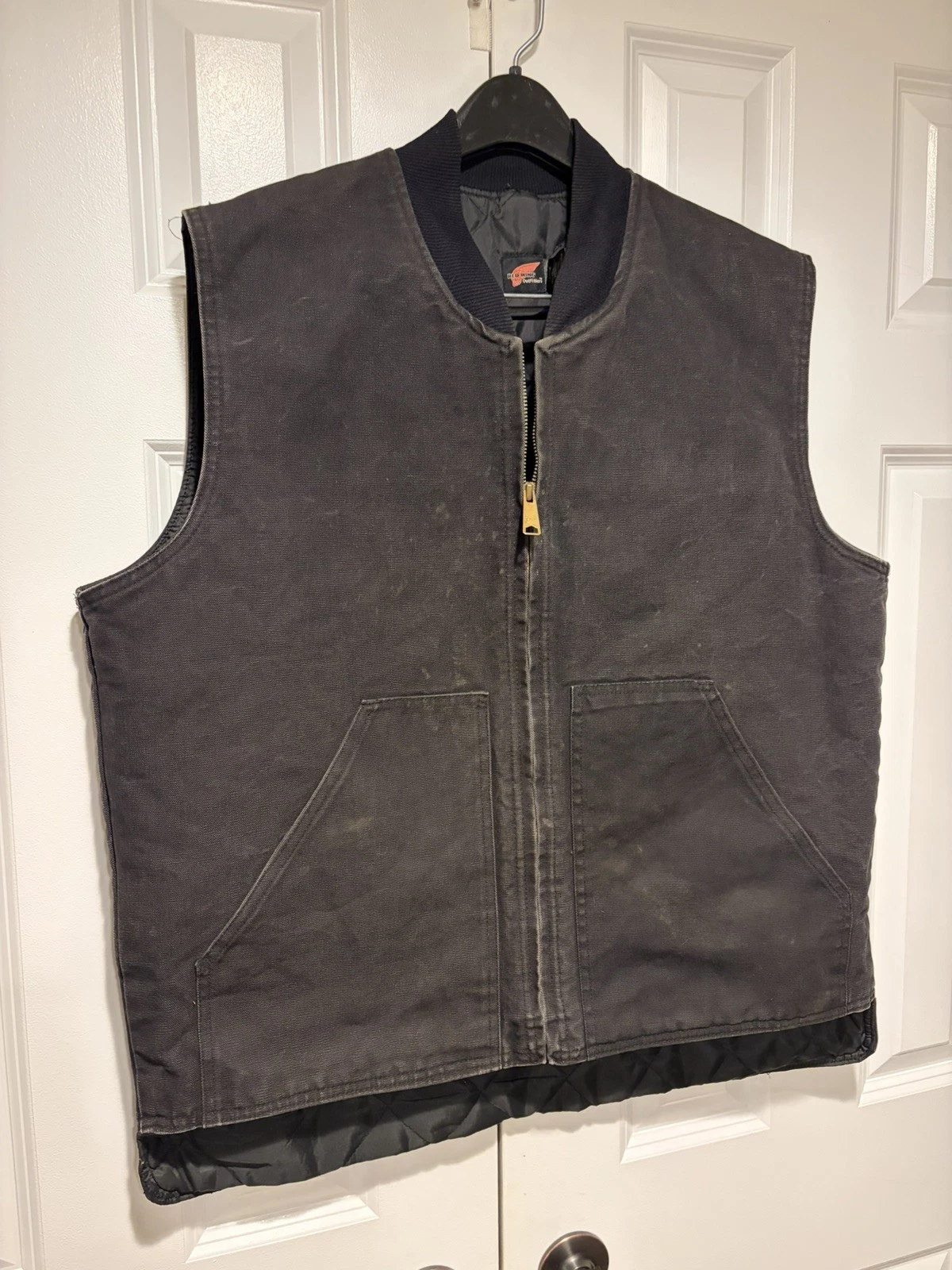 Red Wing Outfitters Duck Canvas Cotton Work Vest USA Black Quilted L Vintage